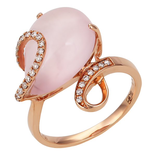 Розовый кварц в форме капли с бриллиантами золото 750