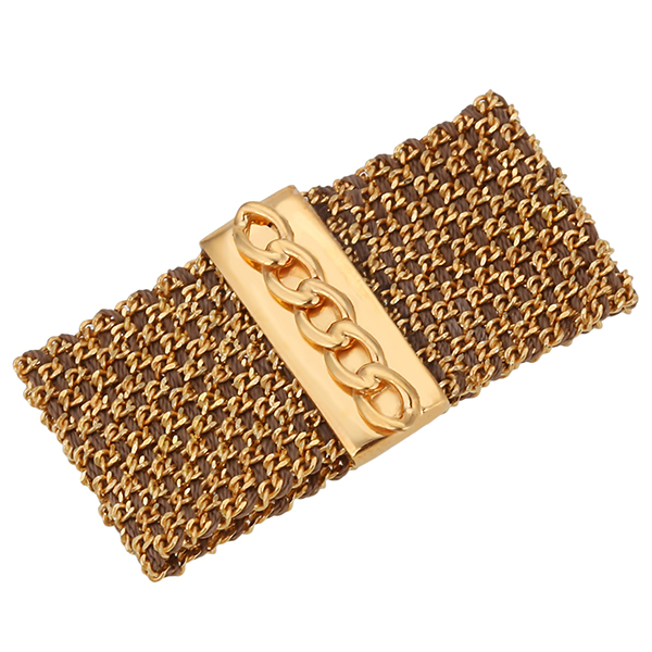 Кольцо плетеное широкое,золото,коричневый шелк