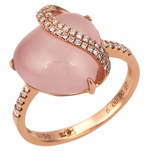 Розовый кварц в виде сердца с бриллиантовой дорожкой золото 750